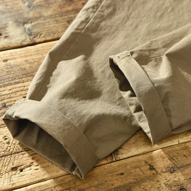Pure Cotton Men Cargo Pants - Korean Style Casual Loose Belt Mid Waist Trousers