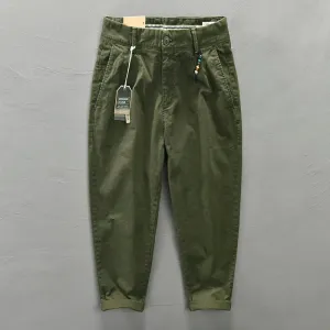 Pure Cotton Men Cargo Pants - Korean Style Casual Loose Belt Mid Waist Trousers