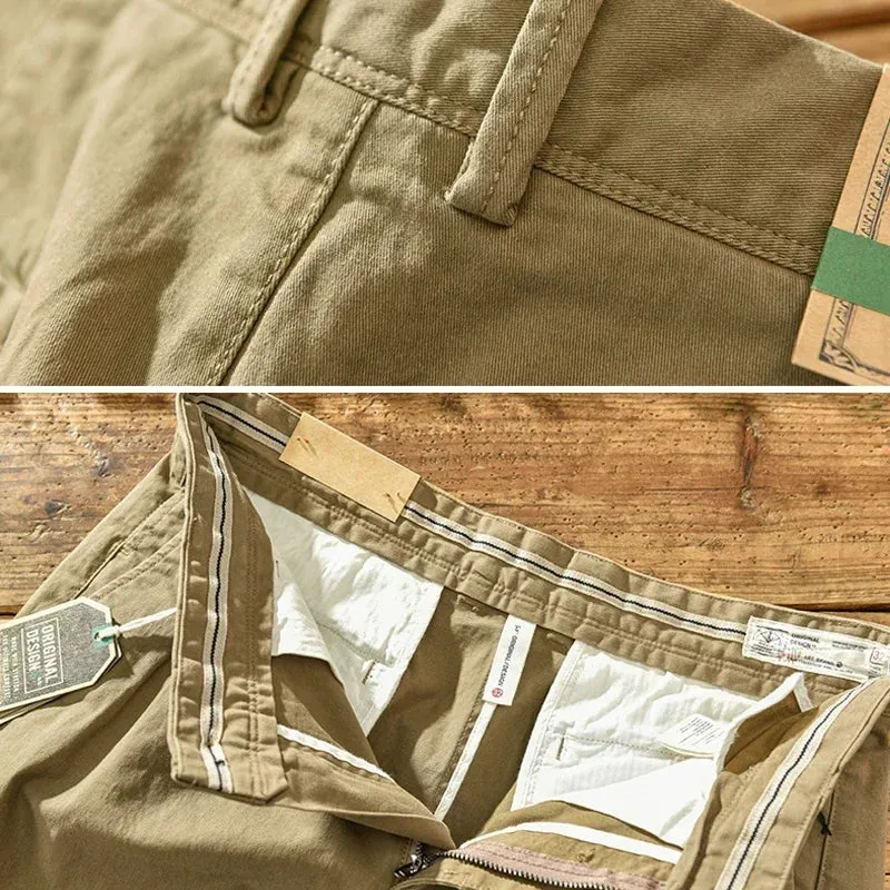 Pure Cotton Men Cargo Pants - Korean Style Casual Loose Belt Mid Waist Trousers