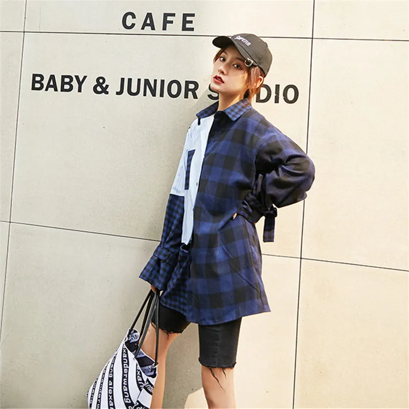 "STRIPED PLAID PATCHWORK" SHIRT N081808