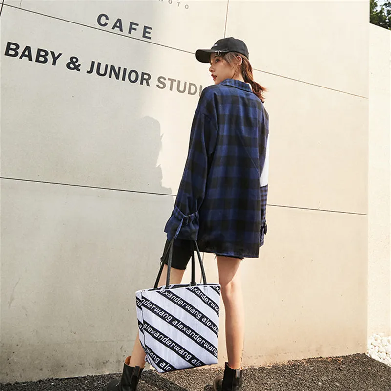 "STRIPED PLAID PATCHWORK" SHIRT N081808