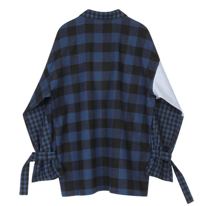 "STRIPED PLAID PATCHWORK" SHIRT N081808