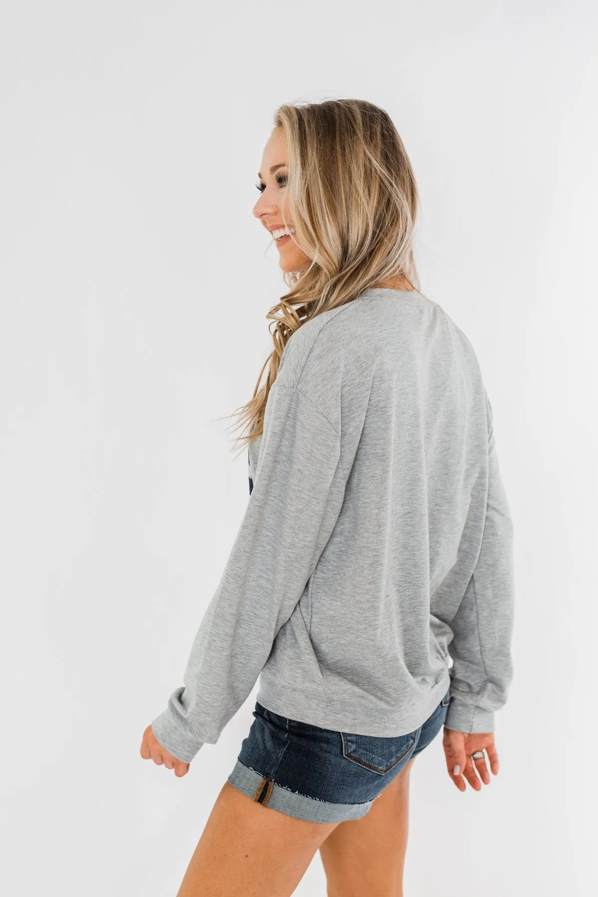 "USA" American Flag Graphic Pullover Top- Grey