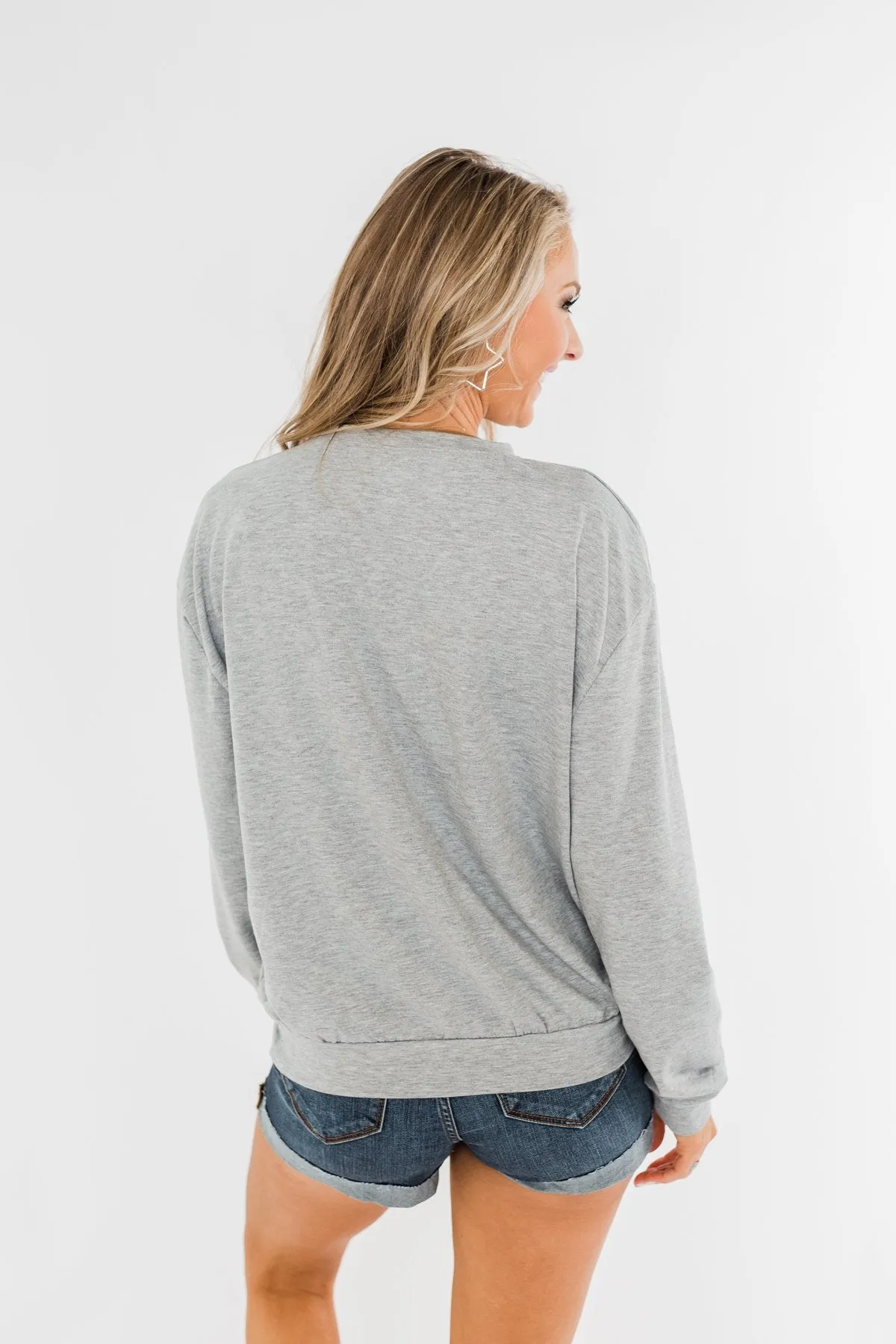 "USA" American Flag Graphic Pullover Top- Grey