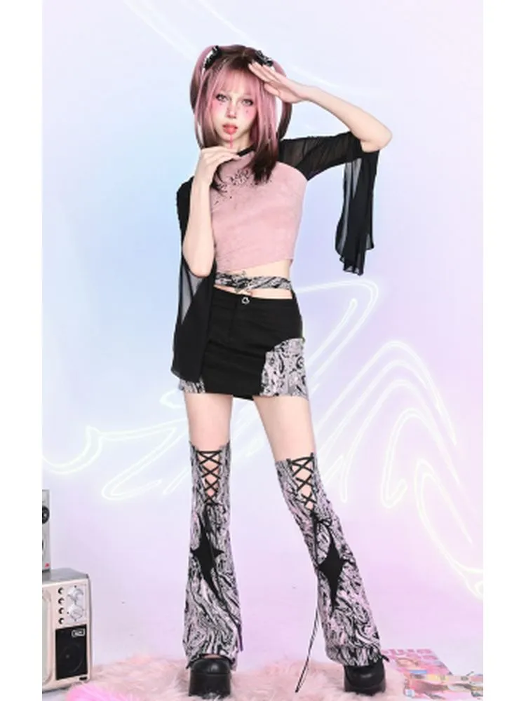 raglan sleeves mesh slim waist top