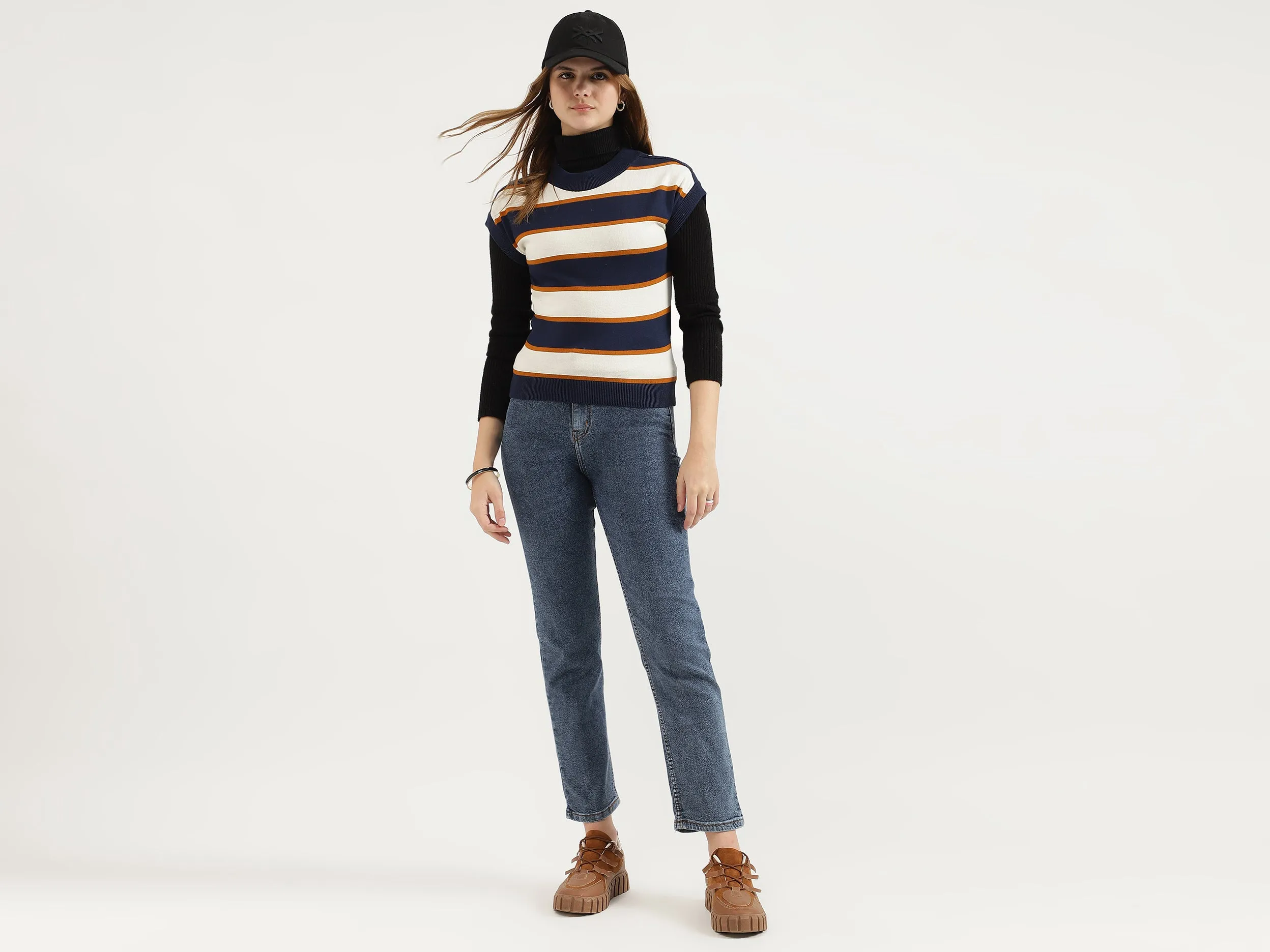 Regular Fit Round Neck Striped Tops