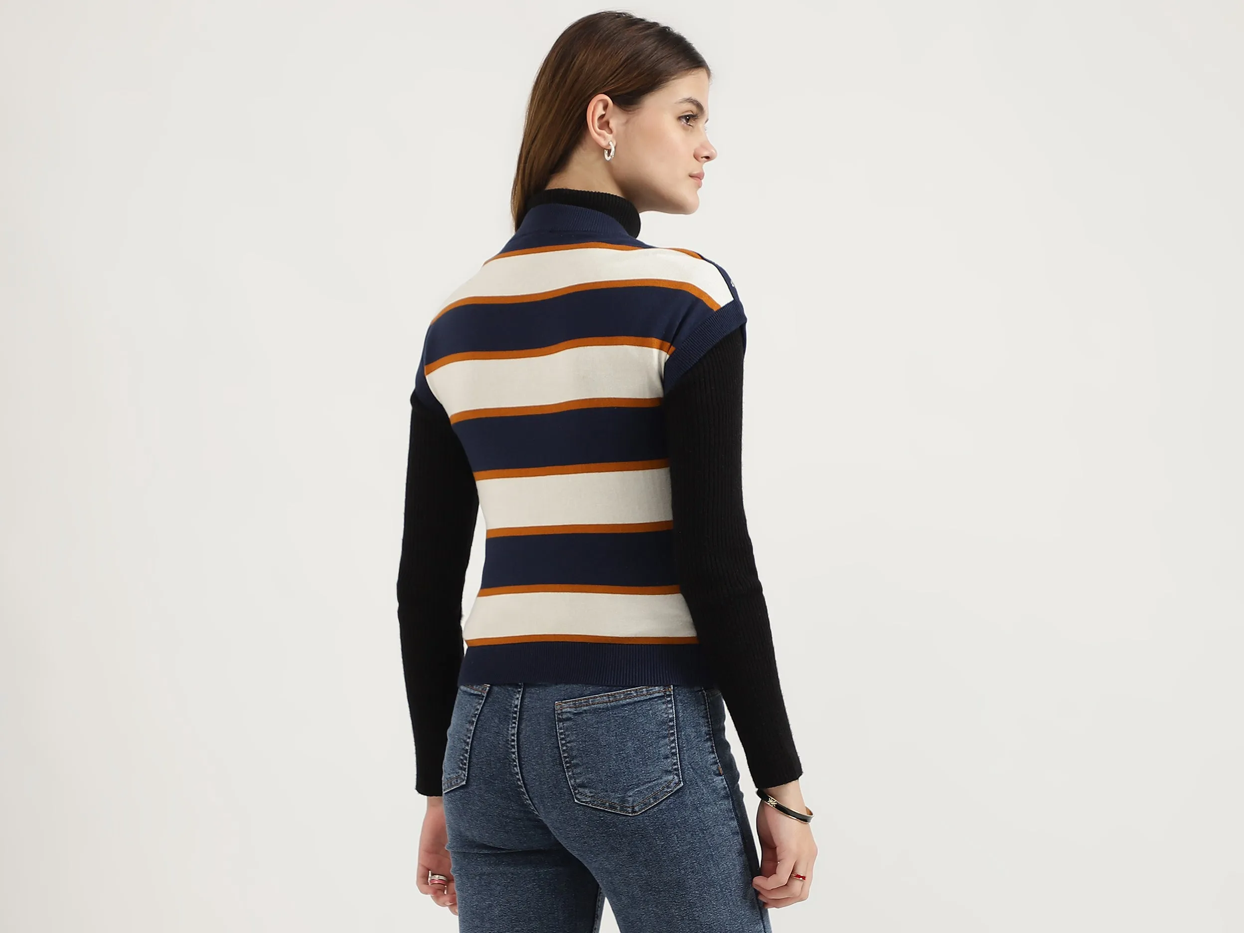 Regular Fit Round Neck Striped Tops