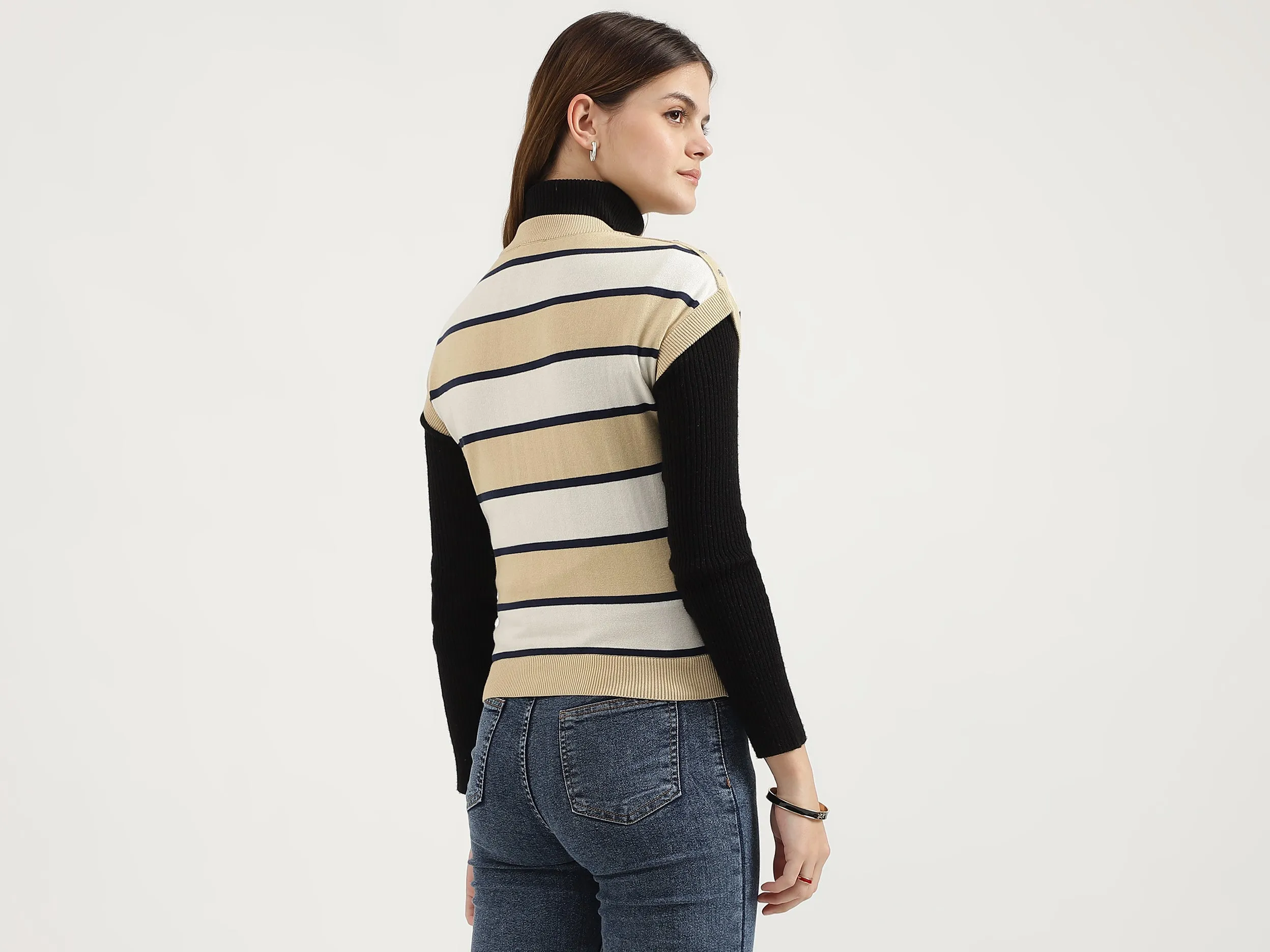 Regular Fit Round Neck Striped Tops