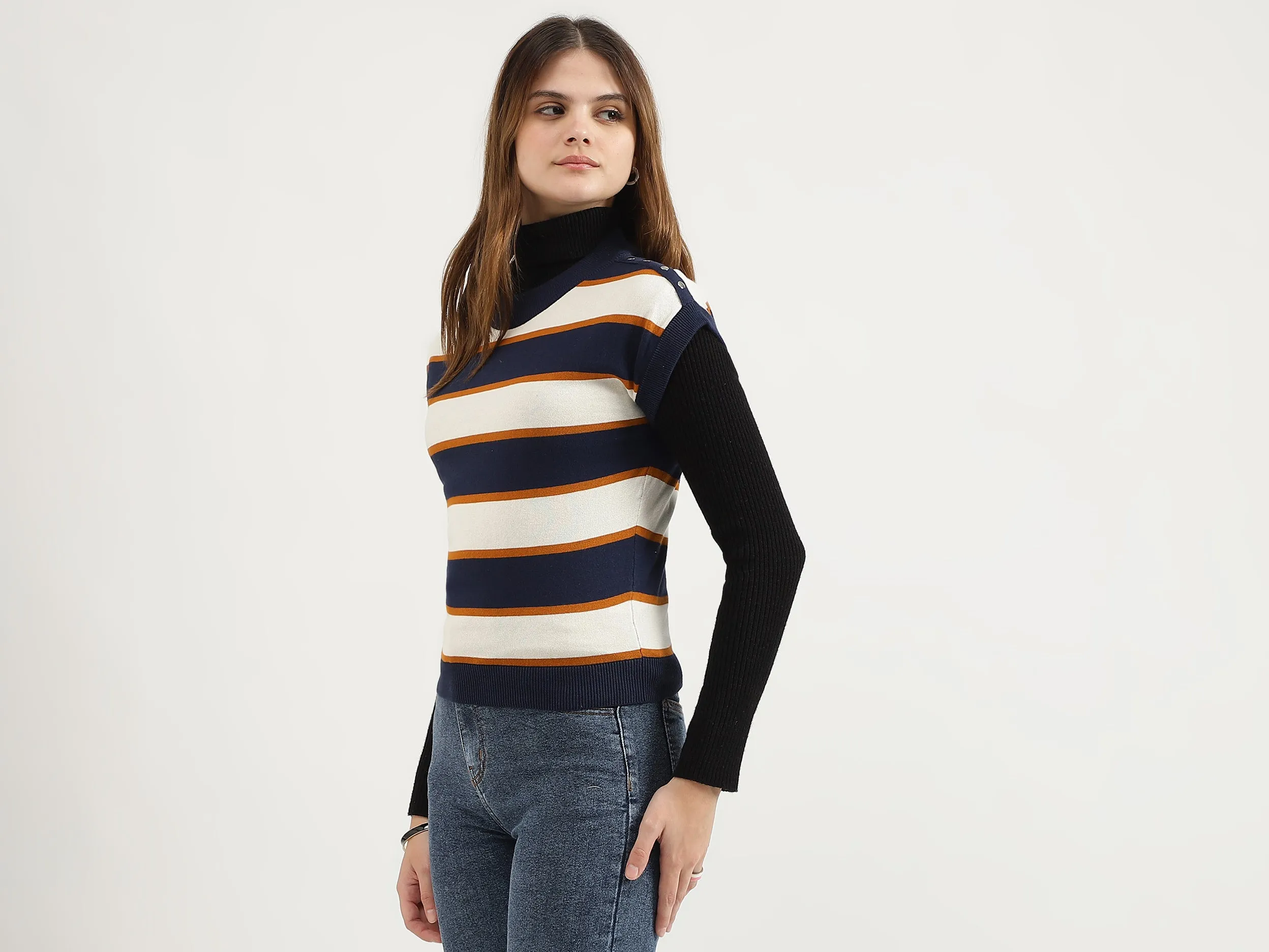 Regular Fit Round Neck Striped Tops