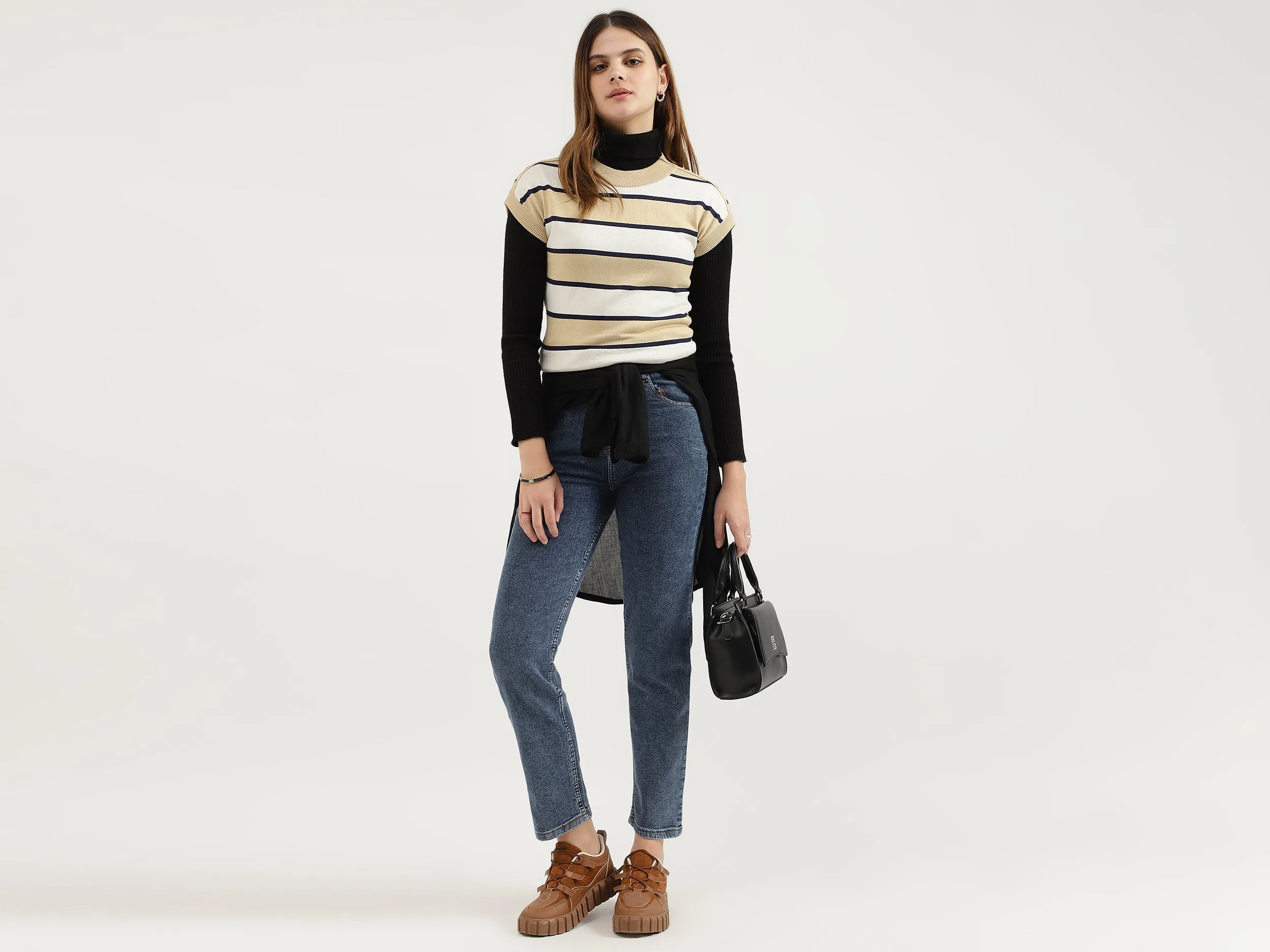 Regular Fit Round Neck Striped Tops