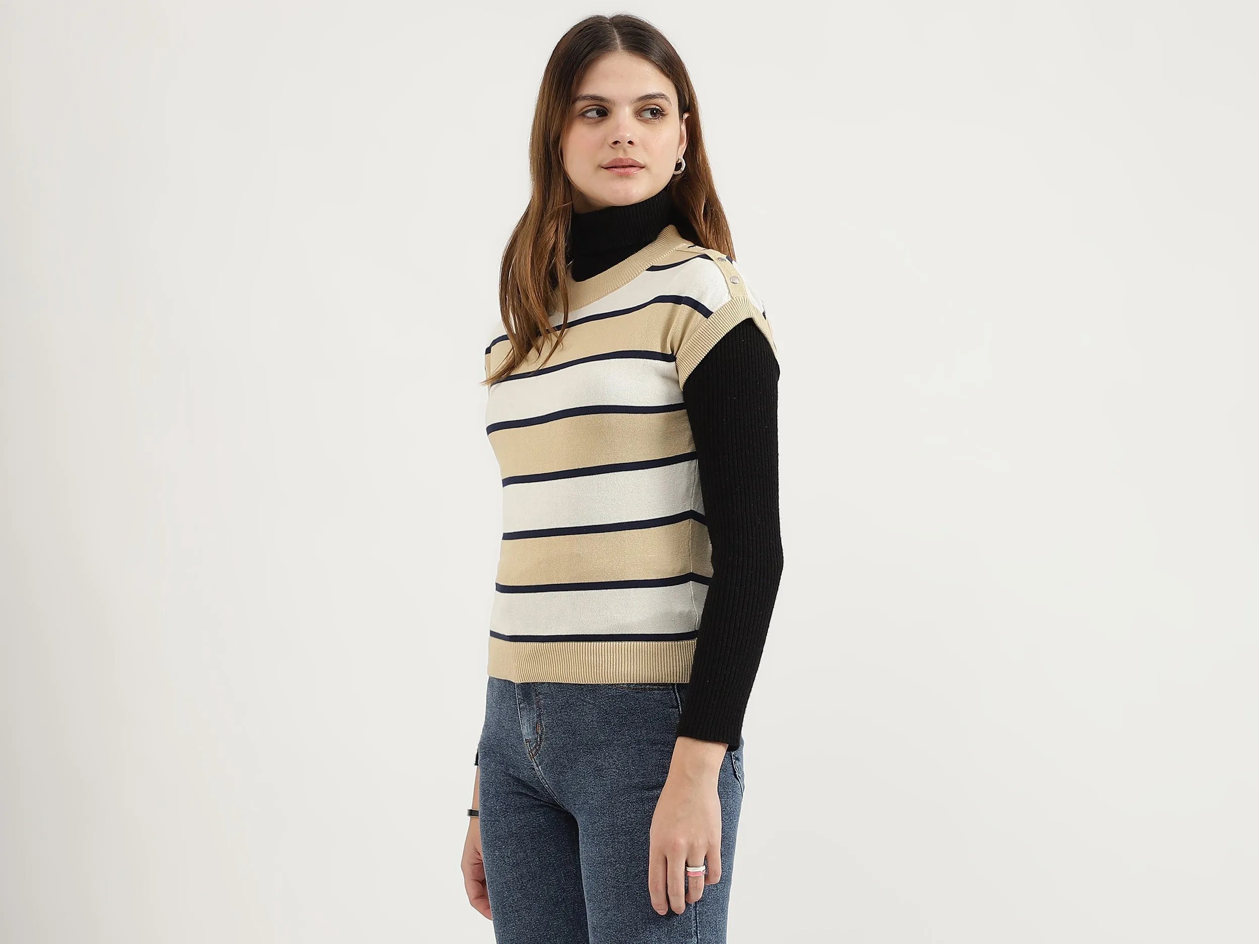 Regular Fit Round Neck Striped Tops