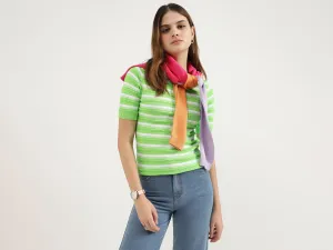 Regular Fit Round Neck Striped Tops