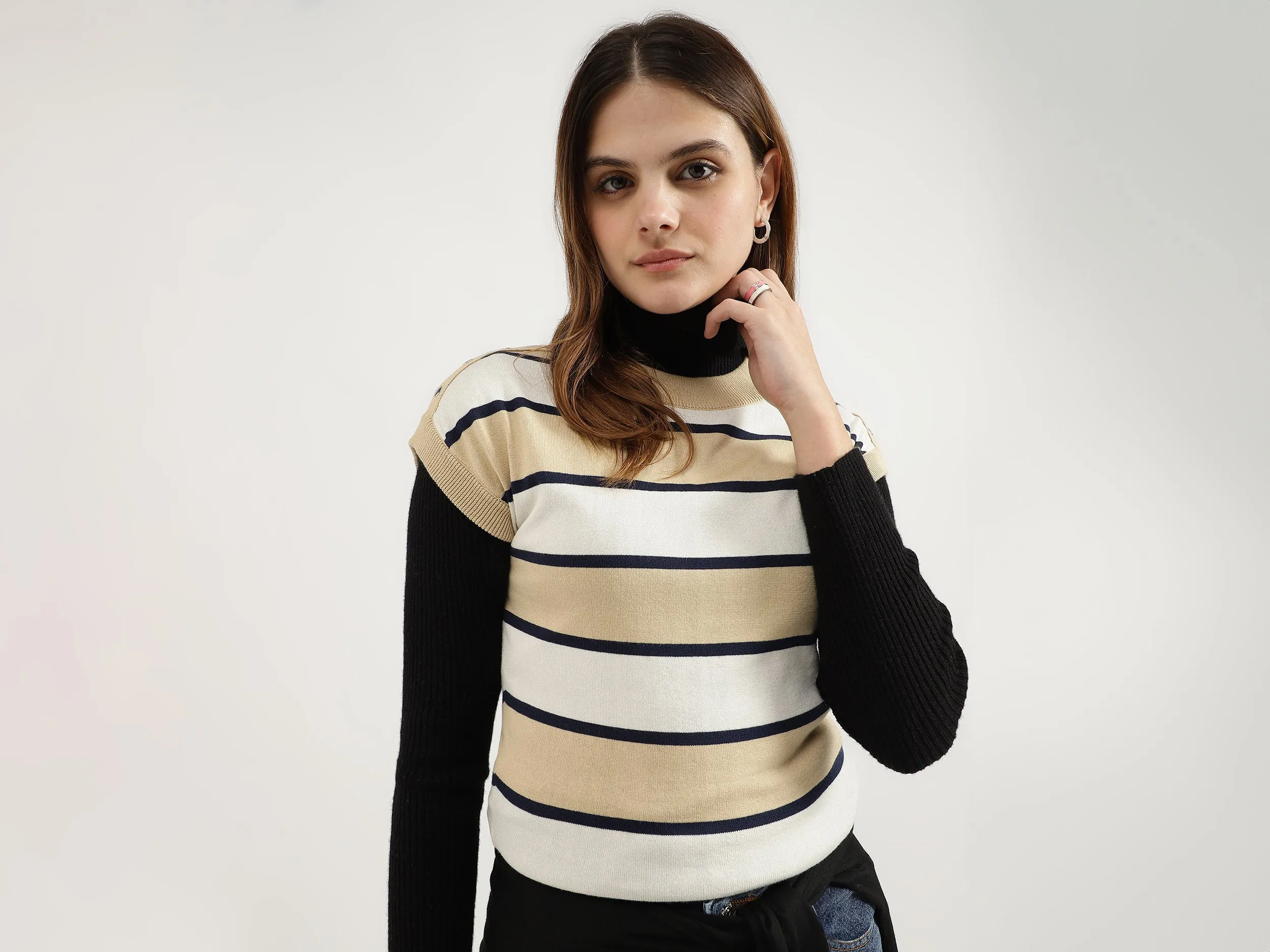 Regular Fit Round Neck Striped Tops