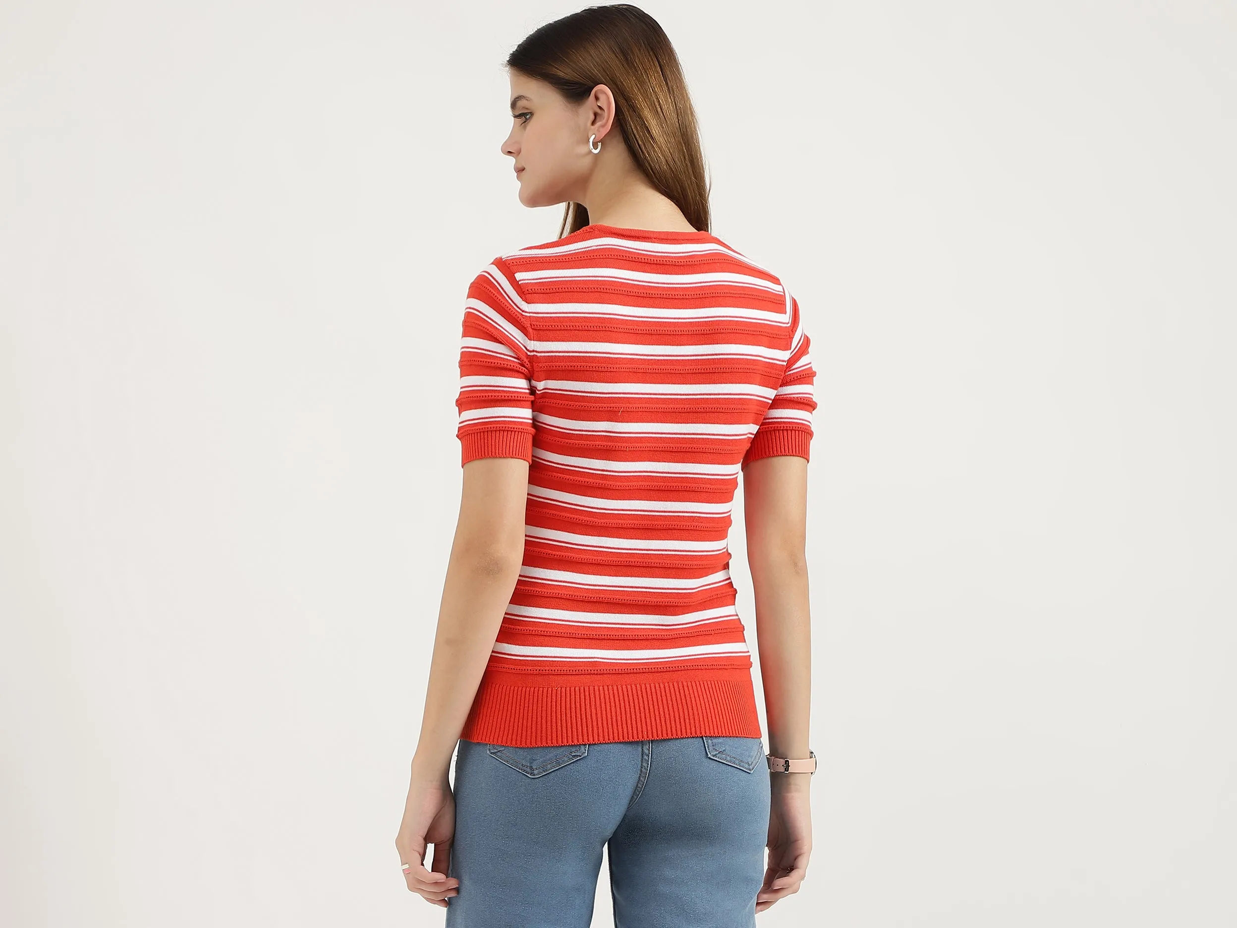 Regular Fit Round Neck Striped Tops