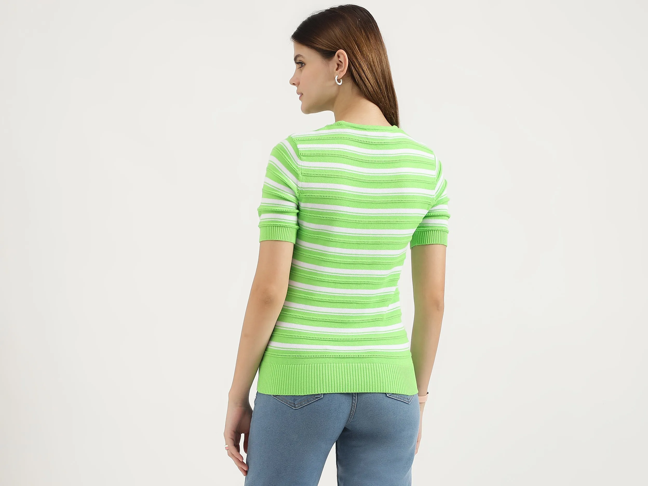 Regular Fit Round Neck Striped Tops