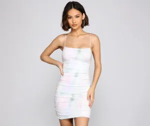 Retro Glam Tie Charming Dye Ruched Mini Dress