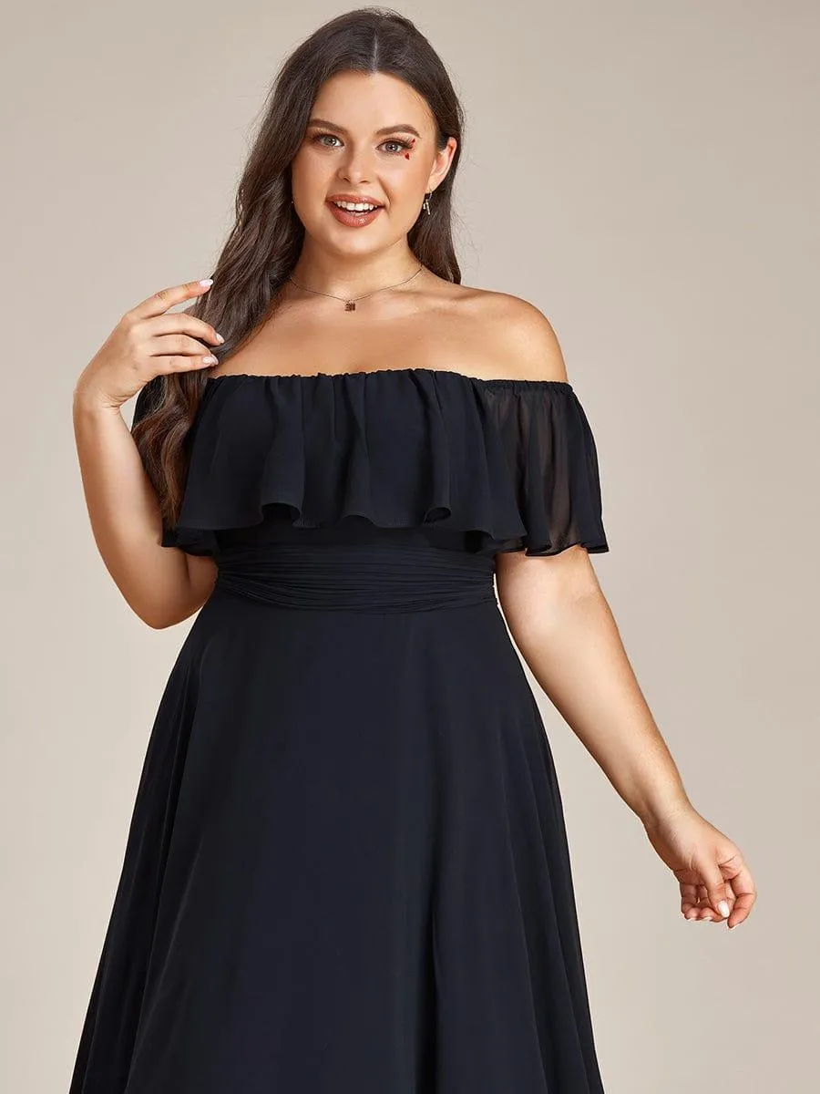 Robe demoiselle d'honneur fluide en mousseline épaules dénudées grande taille(Vente finale)