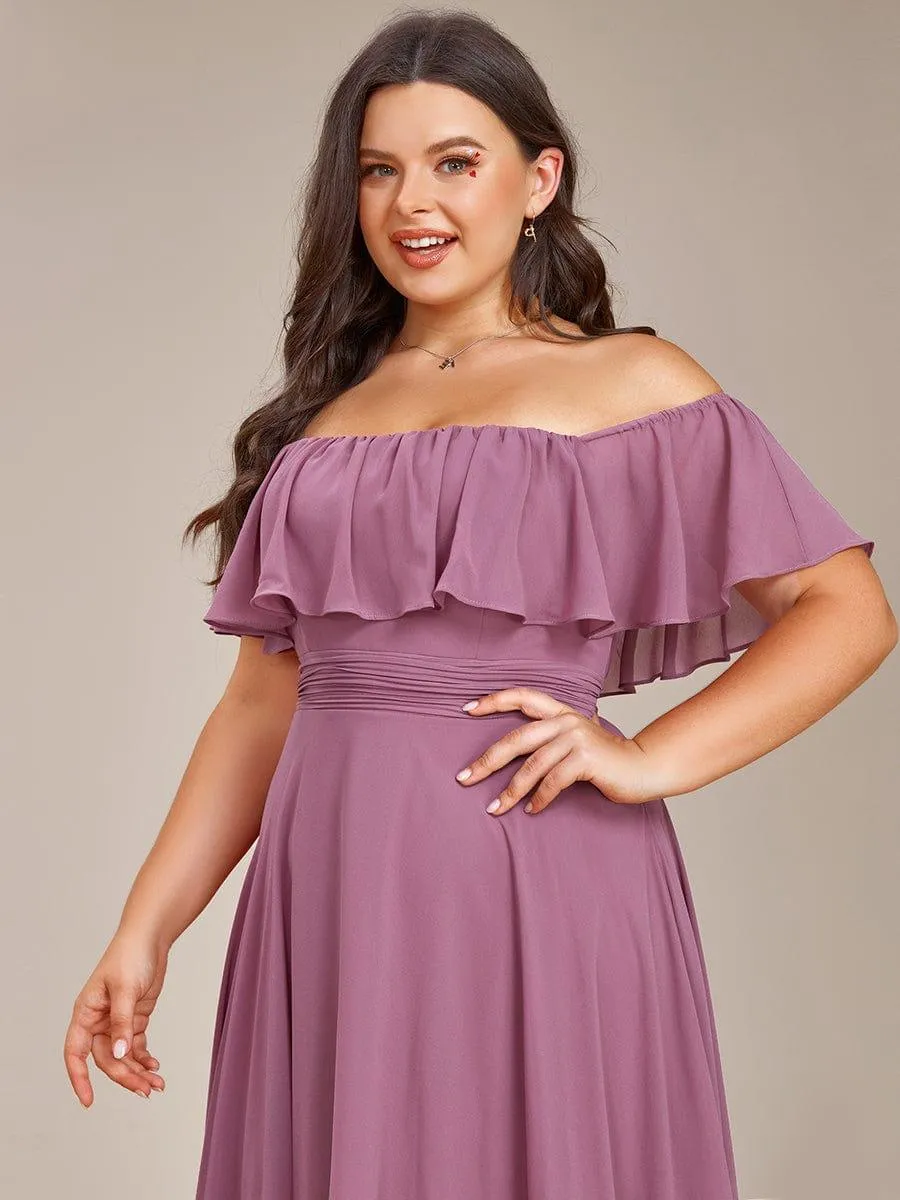 Robe demoiselle d'honneur fluide en mousseline épaules dénudées grande taille(Vente finale)