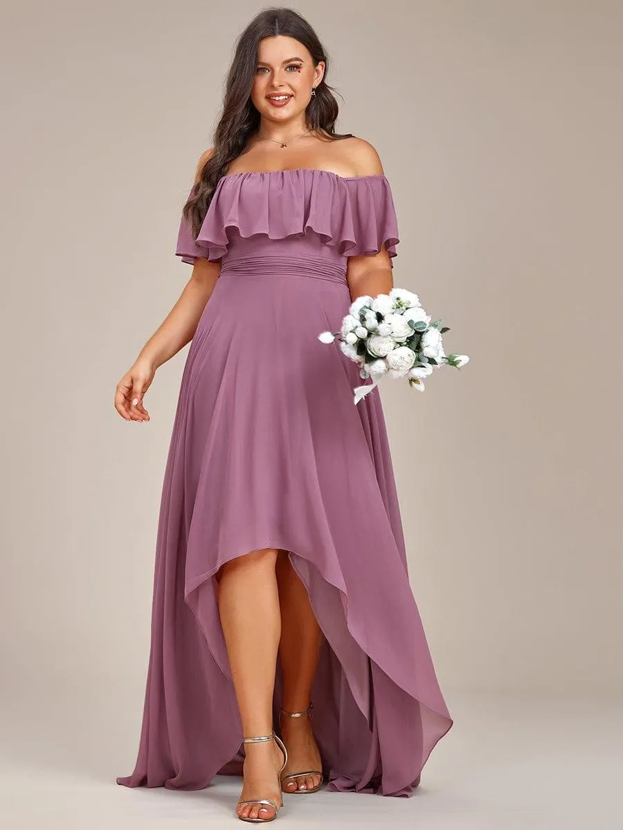 Robe demoiselle d'honneur fluide en mousseline épaules dénudées grande taille(Vente finale)
