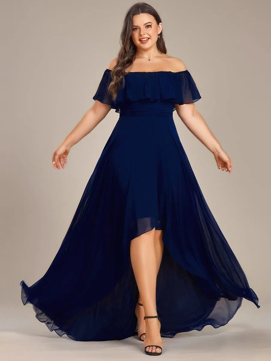 Robe demoiselle d'honneur fluide en mousseline épaules dénudées grande taille(Vente finale)