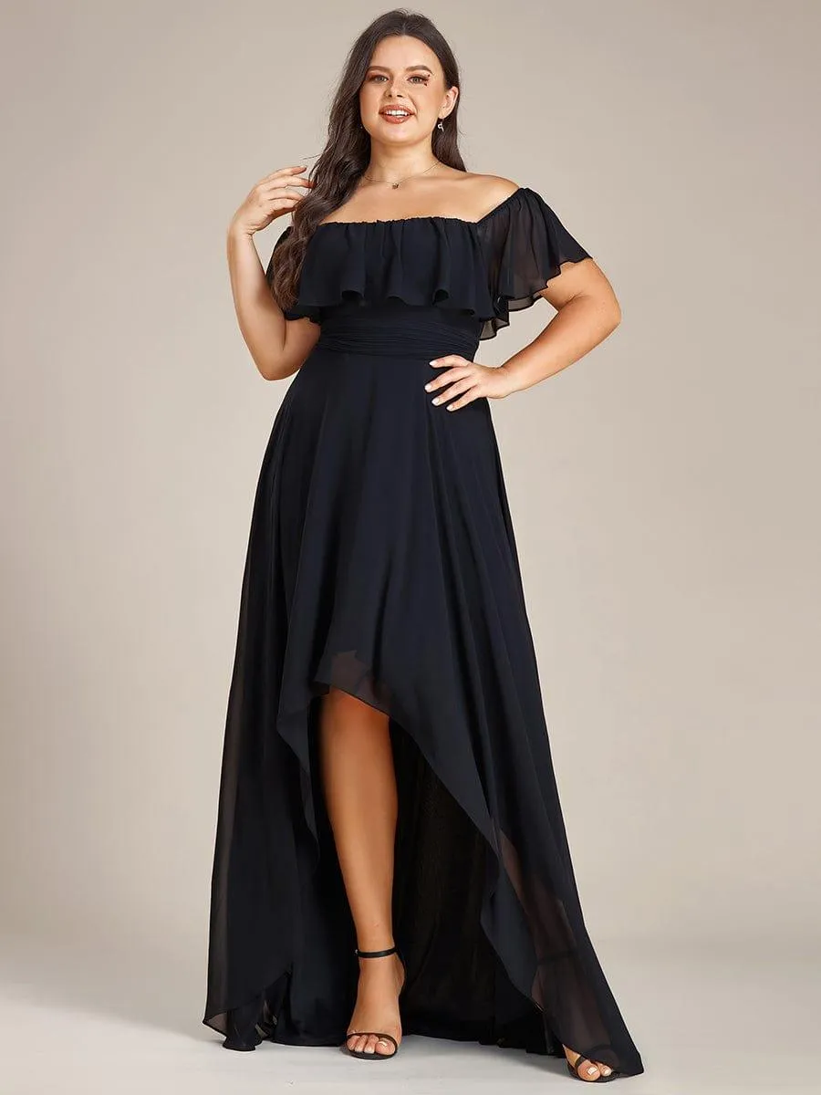 Robe demoiselle d'honneur fluide en mousseline épaules dénudées grande taille(Vente finale)
