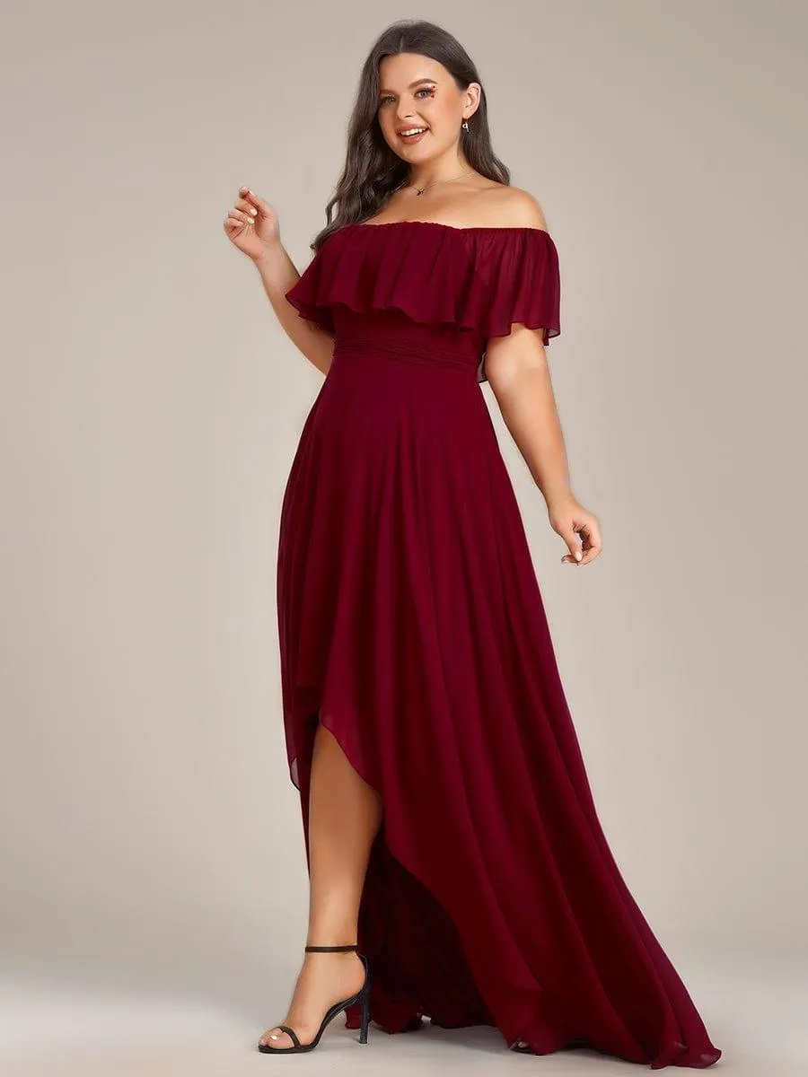 Robe demoiselle d'honneur fluide en mousseline épaules dénudées grande taille(Vente finale)
