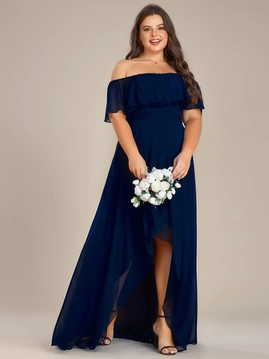 Robe demoiselle d'honneur fluide en mousseline épaules dénudées grande taille(Vente finale)