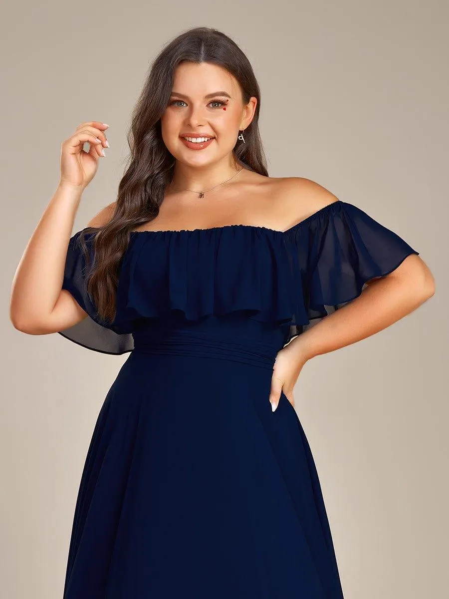 Robe demoiselle d'honneur fluide en mousseline épaules dénudées grande taille(Vente finale)