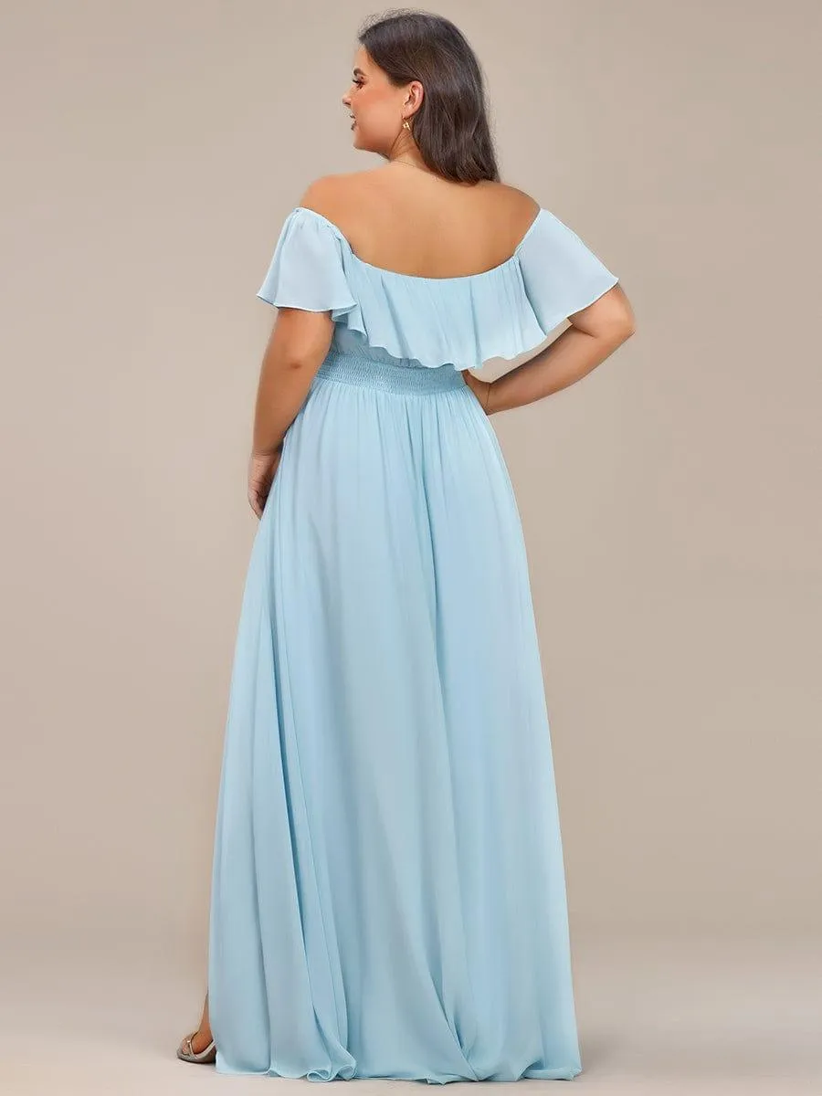 Robe demoiselle d'honneur fluide en mousseline épaules dénudées grande taille(Vente finale)
