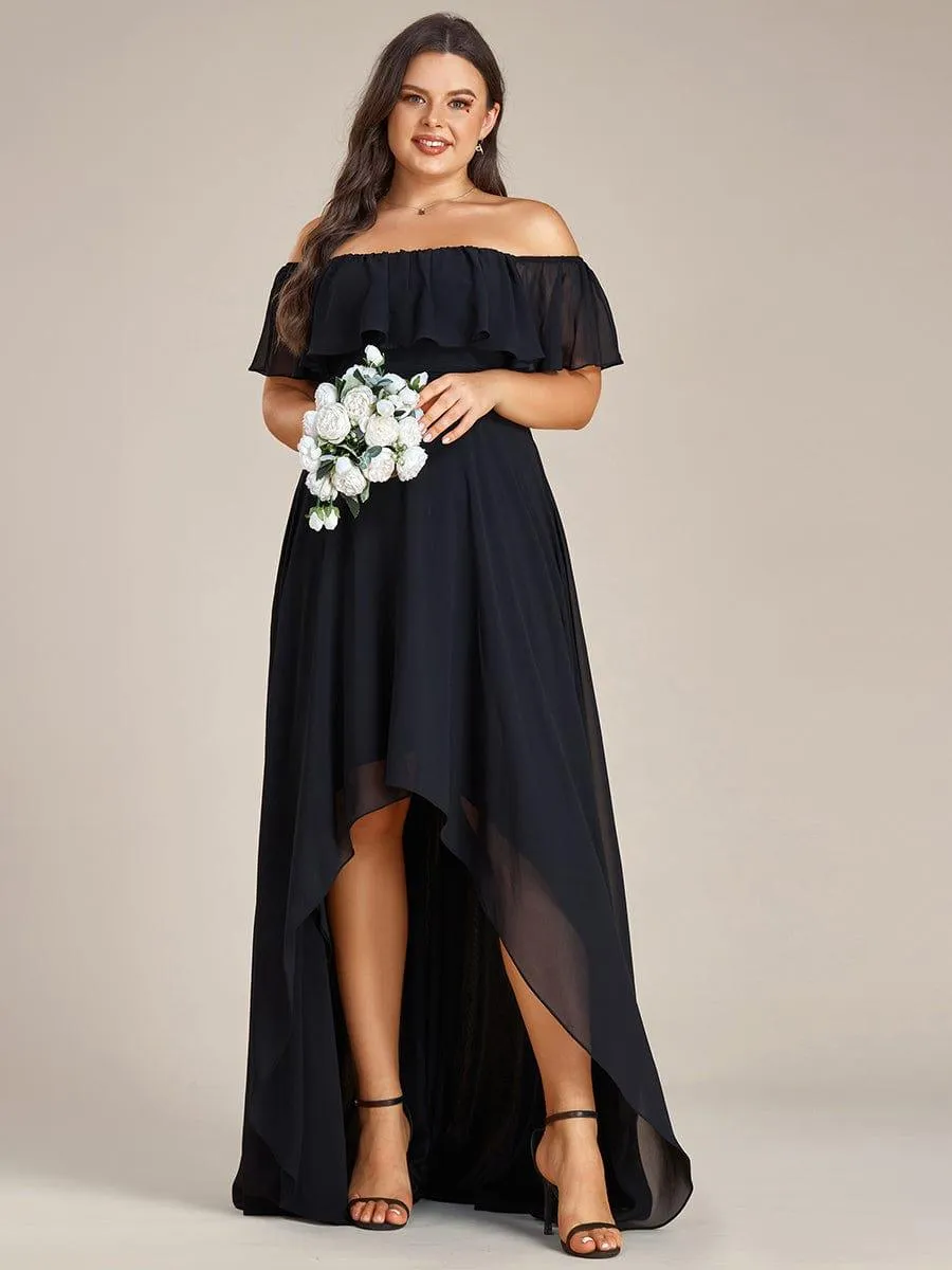 Robe demoiselle d'honneur fluide en mousseline épaules dénudées grande taille(Vente finale)