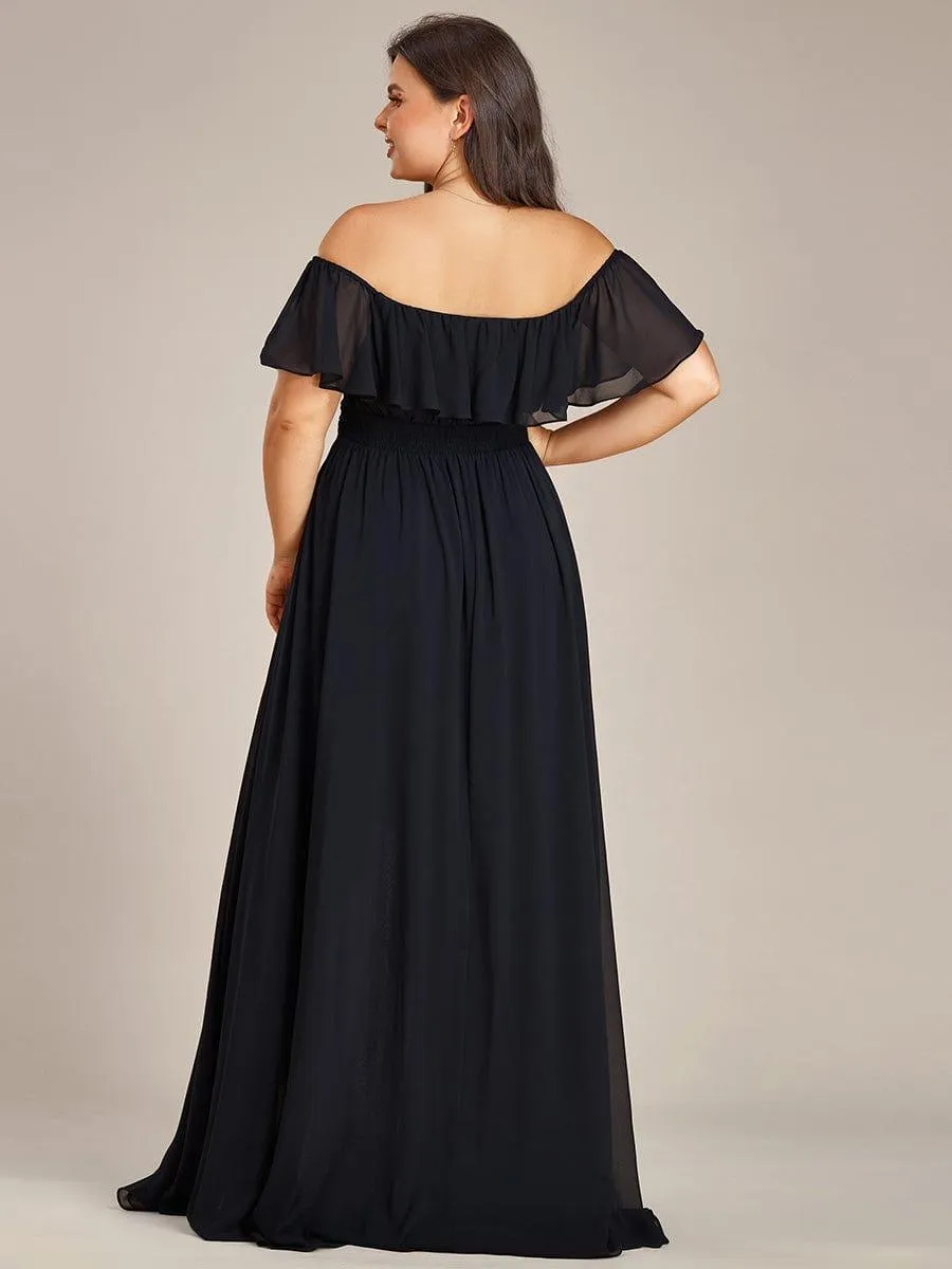 Robe demoiselle d'honneur fluide en mousseline épaules dénudées grande taille(Vente finale)