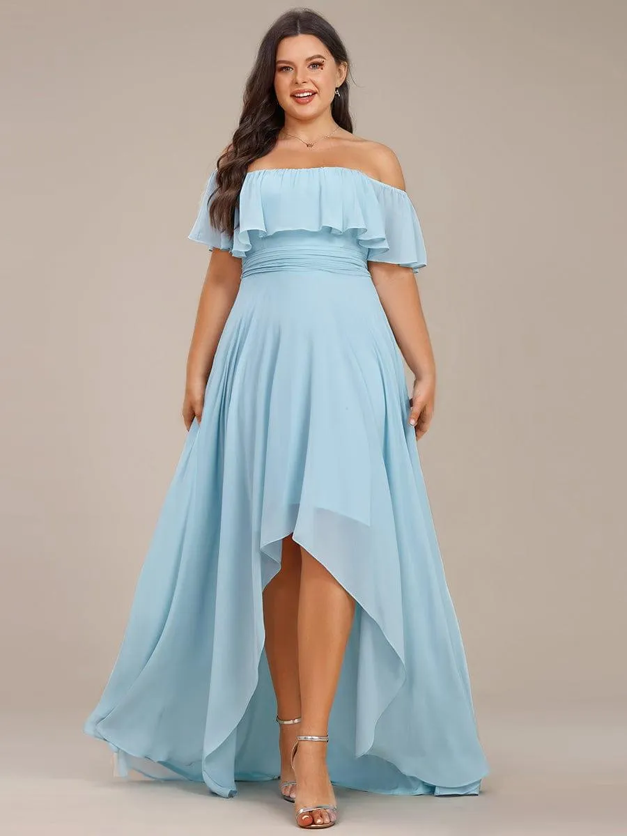 Robe demoiselle d'honneur fluide en mousseline épaules dénudées grande taille(Vente finale)