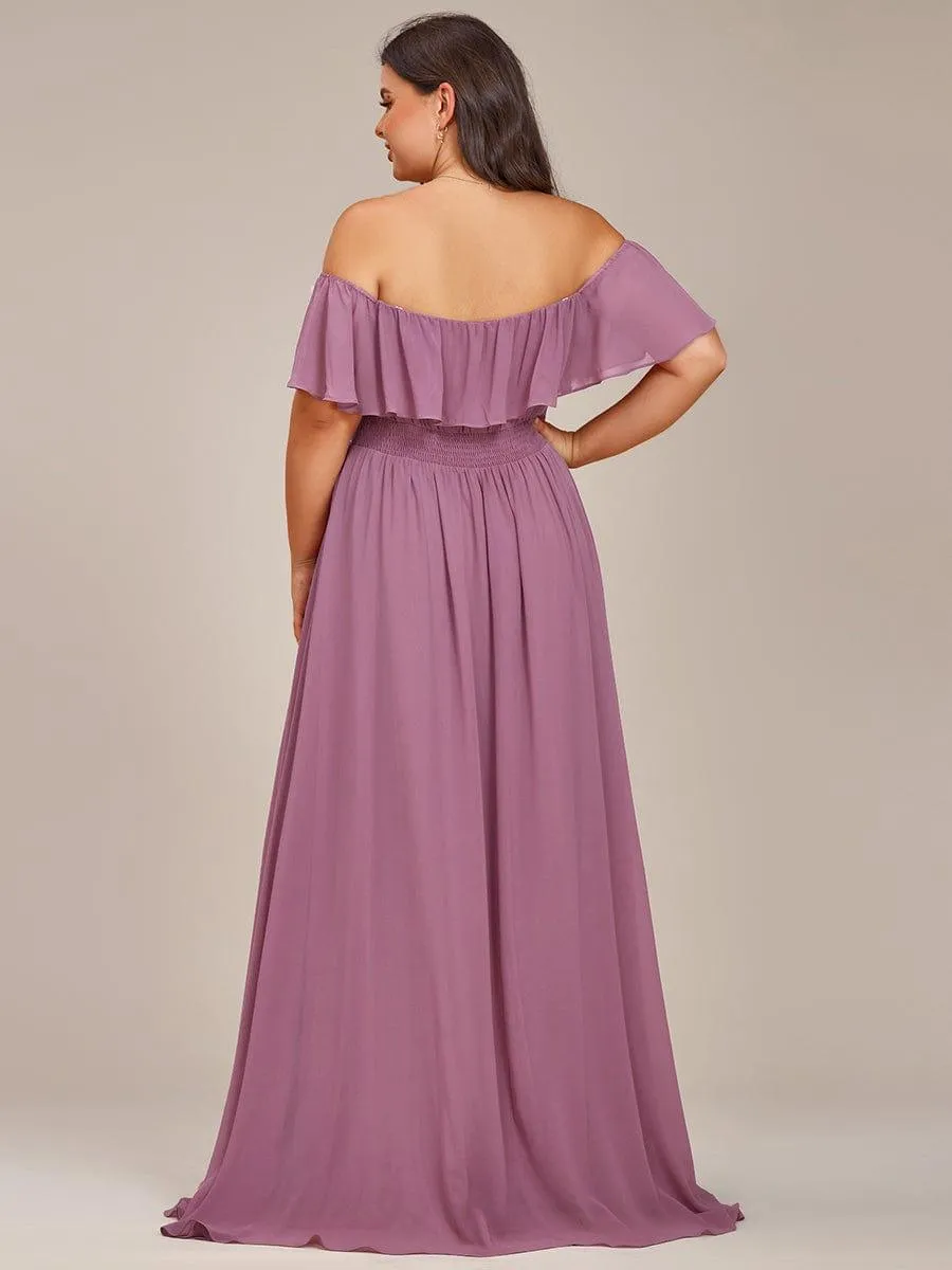 Robe demoiselle d'honneur fluide en mousseline épaules dénudées grande taille(Vente finale)