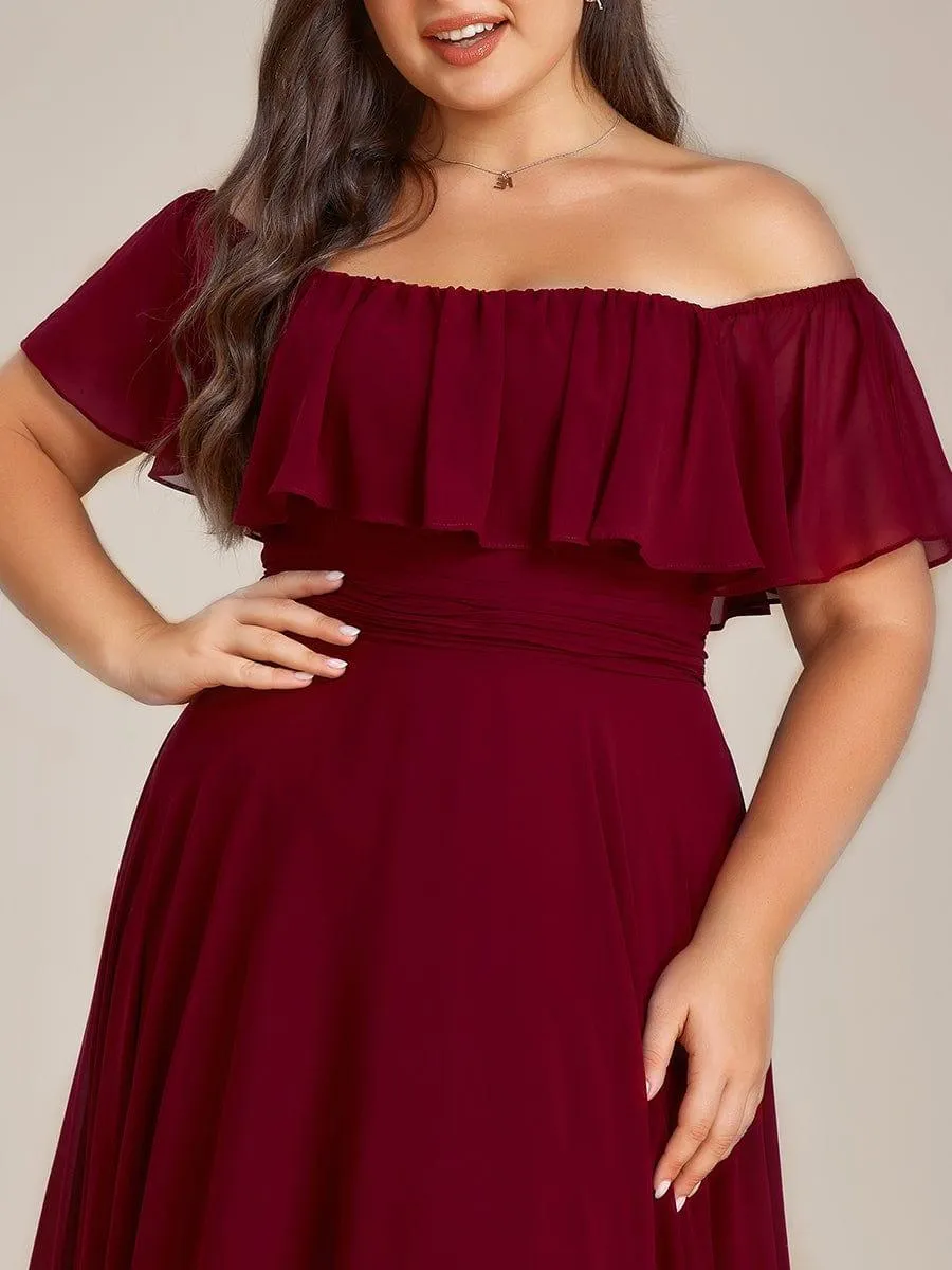 Robe demoiselle d'honneur fluide en mousseline épaules dénudées grande taille(Vente finale)