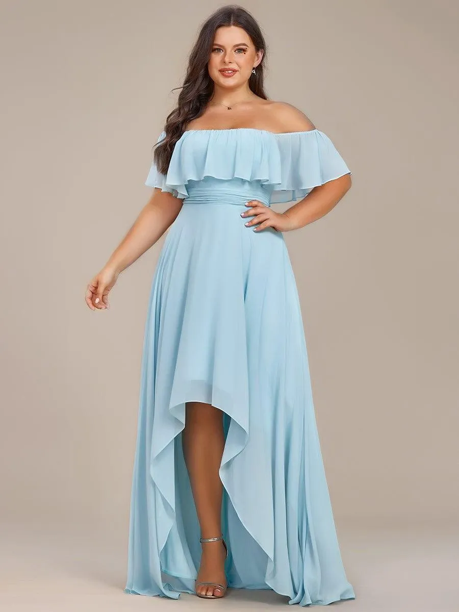 Robe demoiselle d'honneur fluide en mousseline épaules dénudées grande taille(Vente finale)
