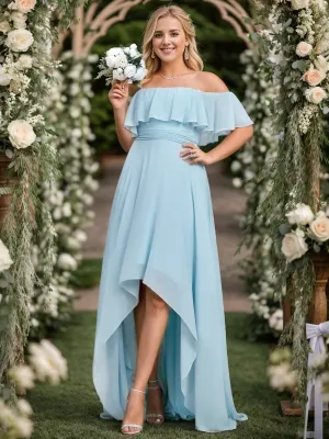 Robe demoiselle d'honneur fluide en mousseline épaules dénudées grande taille(Vente finale)