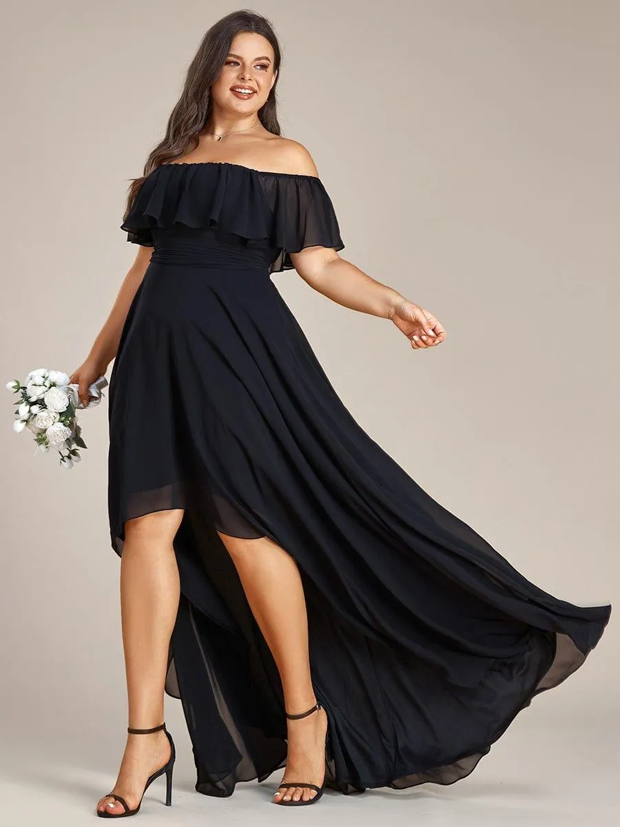 Robe demoiselle d'honneur fluide en mousseline épaules dénudées grande taille(Vente finale)