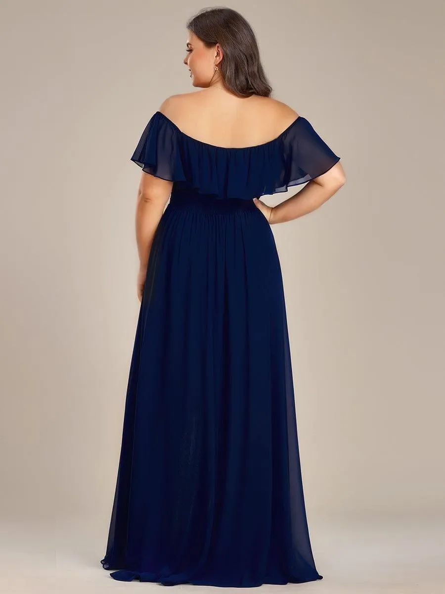 Robe demoiselle d'honneur fluide en mousseline épaules dénudées grande taille(Vente finale)