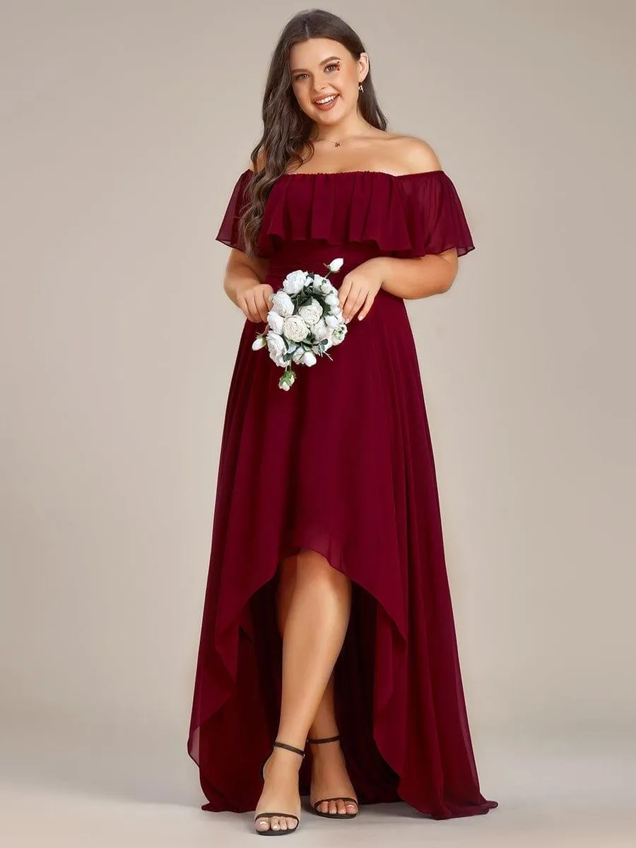 Robe demoiselle d'honneur fluide en mousseline épaules dénudées grande taille(Vente finale)