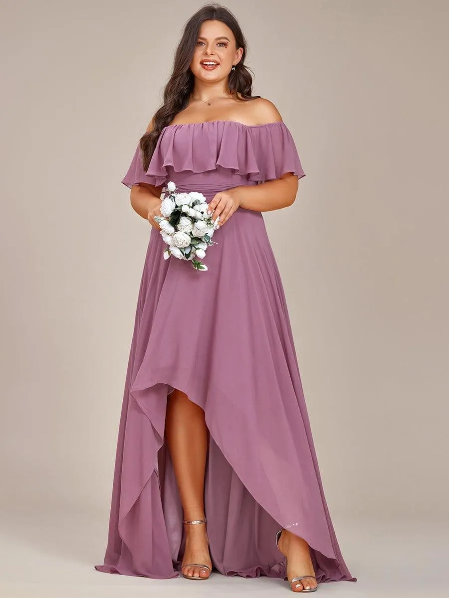 Robe demoiselle d'honneur fluide en mousseline épaules dénudées grande taille(Vente finale)