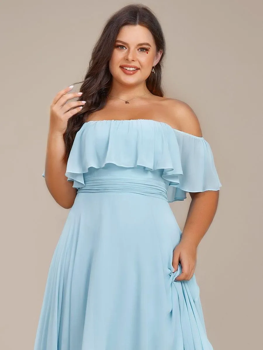Robe demoiselle d'honneur fluide en mousseline épaules dénudées grande taille(Vente finale)