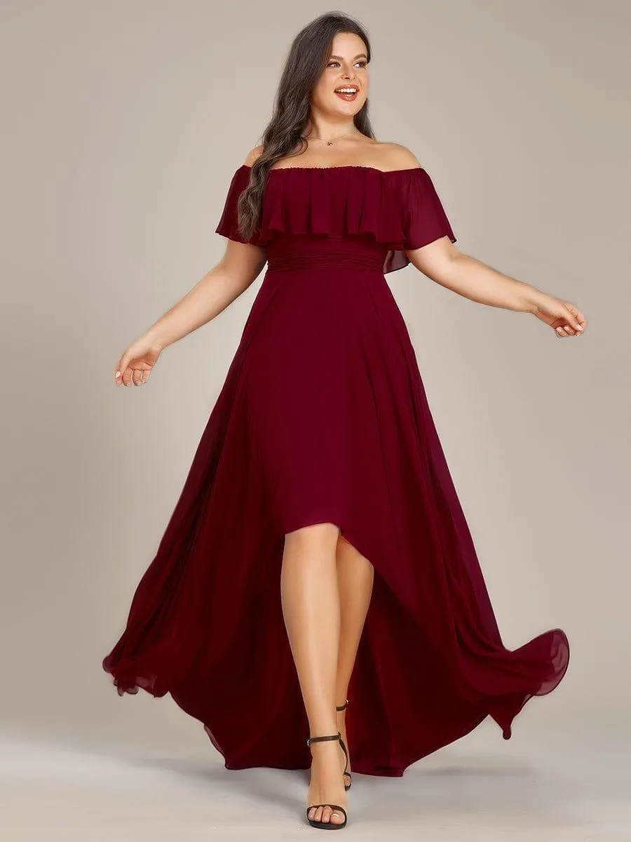 Robe demoiselle d'honneur fluide en mousseline épaules dénudées grande taille(Vente finale)