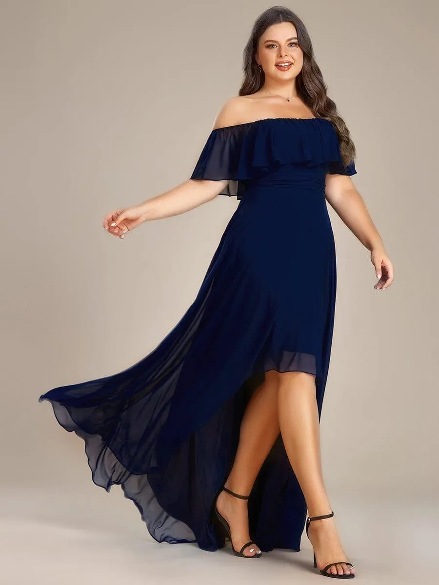 Robe demoiselle d'honneur fluide en mousseline épaules dénudées grande taille(Vente finale)