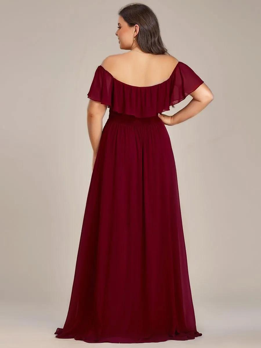 Robe demoiselle d'honneur fluide en mousseline épaules dénudées grande taille(Vente finale)