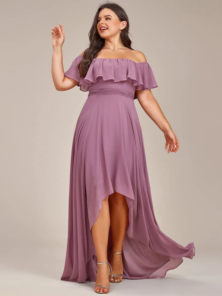 Robe demoiselle d'honneur fluide en mousseline épaules dénudées grande taille(Vente finale)