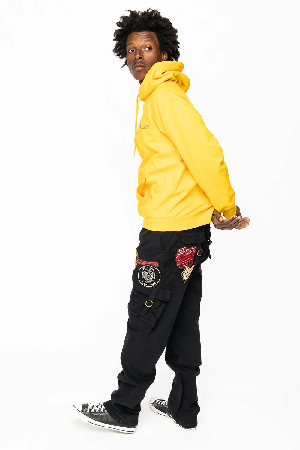 ROBINS NEW MILITARY STYLE CARGO PANTS IN BLACK COLOR WITH MULTIPLE PATCH