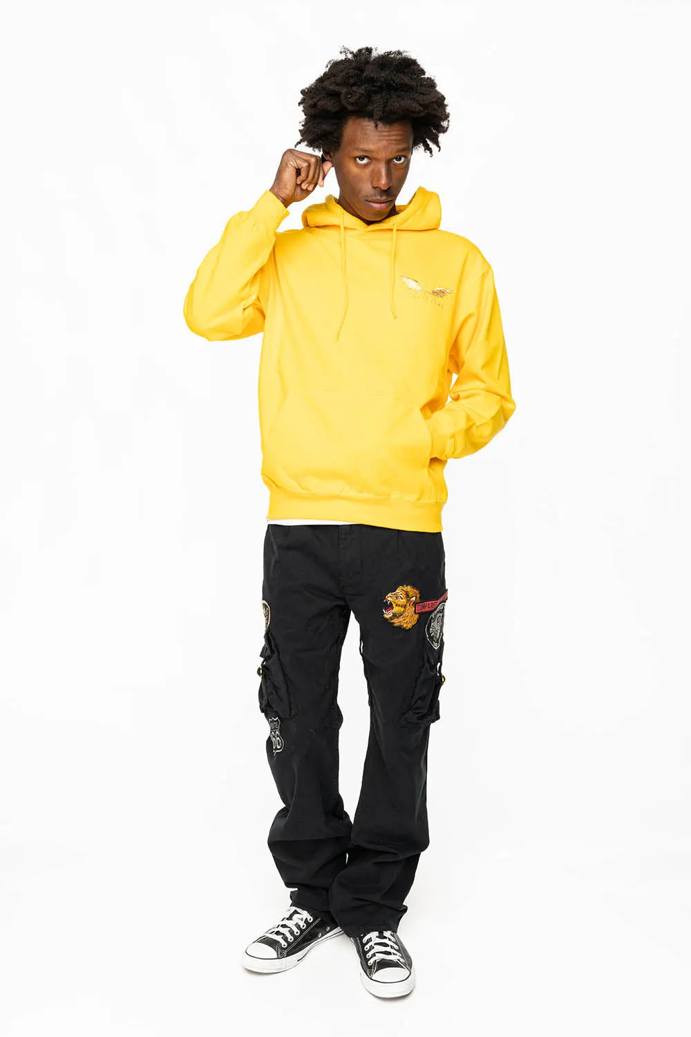 ROBINS NEW MILITARY STYLE CARGO PANTS IN BLACK COLOR WITH MULTIPLE PATCH