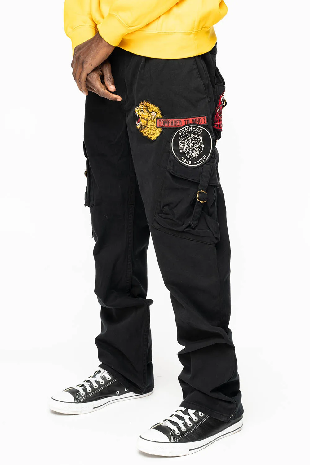 ROBINS NEW MILITARY STYLE CARGO PANTS IN BLACK COLOR WITH MULTIPLE PATCH