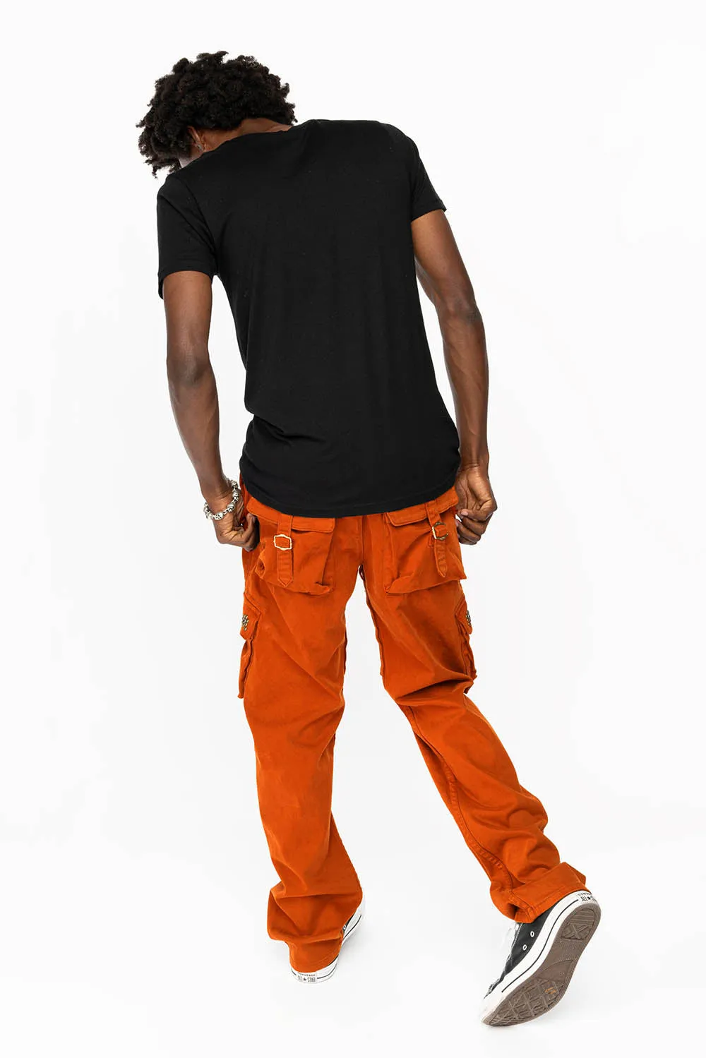 ROBINS NEW MILITARY STYLE CARGO PANTS IN ORANGE  WITH WESTERN CRYSTAL MOTIF