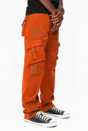 ROBINS NEW MILITARY STYLE CARGO PANTS IN ORANGE  WITH WESTERN CRYSTAL MOTIF
